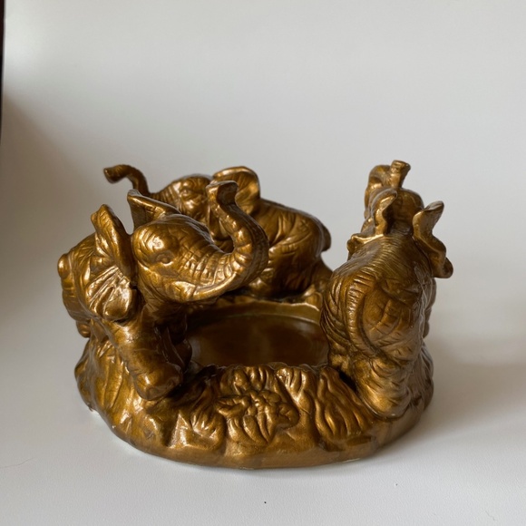 Vintage CIRCLE OF ELEPHANTS Ceramic Pillar Candle Holder - Picture 3 of 7